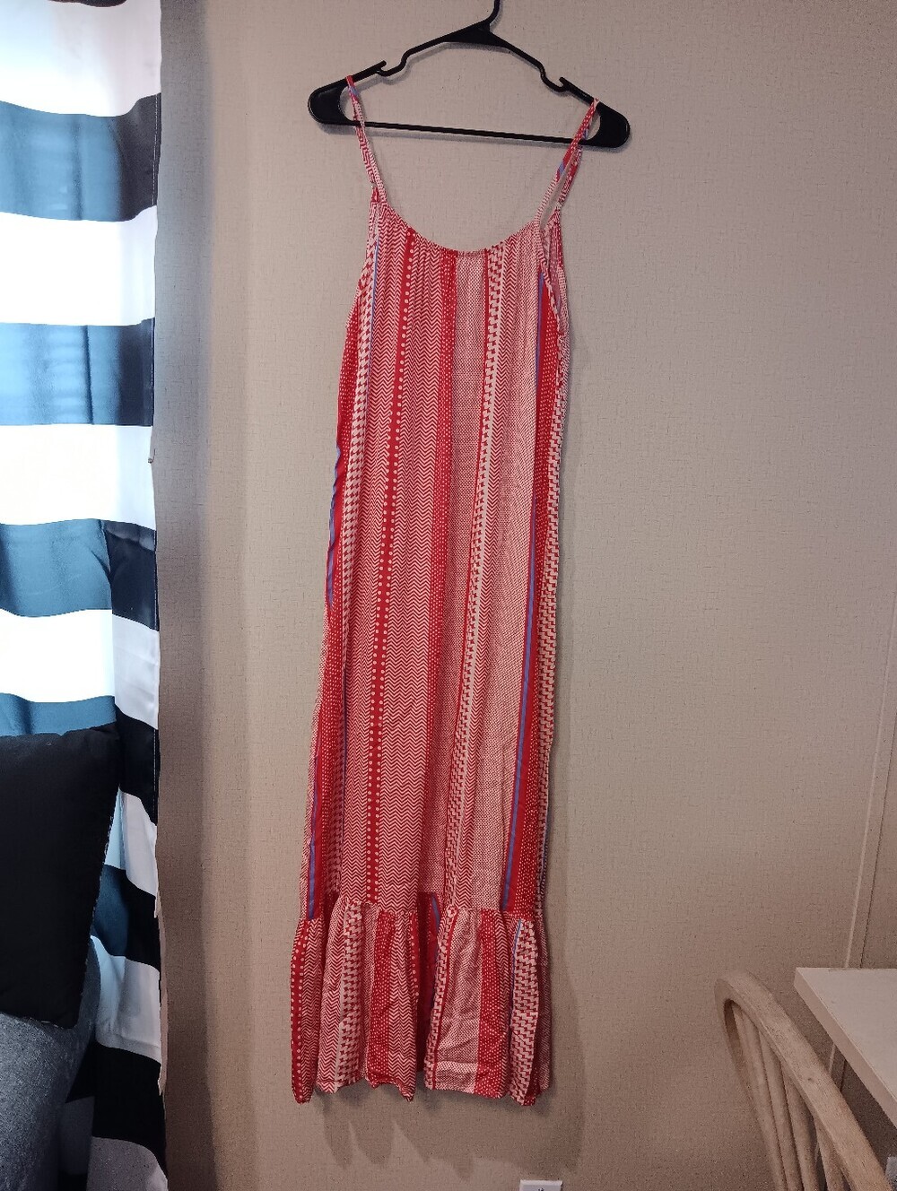 Anonyme Disigners Italy Striped Red Spaghetti-Strap Maxi Dress with Ruffle Hem